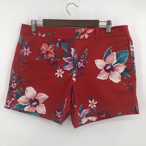 Old Navy Everyday Short Women 10 Red Floral Print Tropical 5.5" Inseam Pockets - Picture 1 of 10